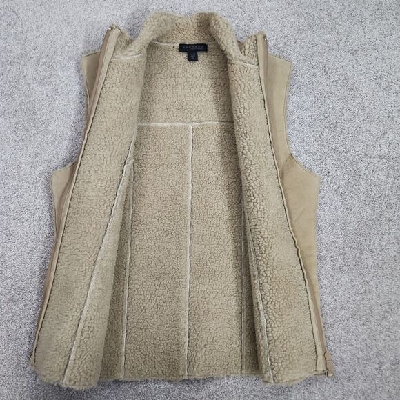 Express Vintage Leather Sherpa Lined Tan Vest - Picture 3 of 16